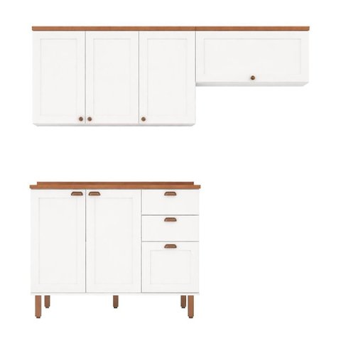 Armário de Cozinha Genialflex Iluminata Flora Branco Ébano