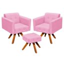 Ver imagem 1 de Kit 2 Poltronas com Puff Giratória Elisa Suede - D'Rossi - Rosa Bebê
