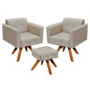 Ver imagem 1 de Kit 2 Poltronas com Puff Giratória Elisa Suede - D'Rossi - Bege