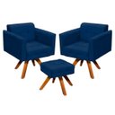 Ver imagem 1 de Kit 2 Poltronas com Puff Giratória Elisa Suede - D'Rossi - Azul Marinho