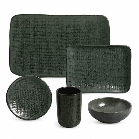 Conjunto para Servir Sushi 30PÇS Cerâmica Porto Brasil Verde Travessa Ramequim Copo Greenery