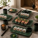 Ver imagem 6 de Conjunto para Servir Sushi 30PÇS Cerâmica Porto Brasil Verde Travessa Ramequim Copo Greenery