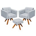 Ver imagem 1 de Kit 2 Poltronas com Puff Giratória Elisa Suede - D'Rossi - Cinza