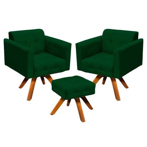 Kit 2 Poltronas com Puff Giratória Elisa Suede - D'Rossi - Verde