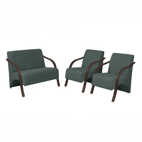 Conjunto Poltronas Vênus 1 Dois Lugares 2 Um Lugar Braços em Madeira D Salla Suede