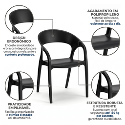 Kit 4 Cadeiras Empilháveis em Polipropileno Glass Plus Preto - 5 Kit 4 Cadeiras Empilháveis em Polipropileno Glass Plus Preto - 5