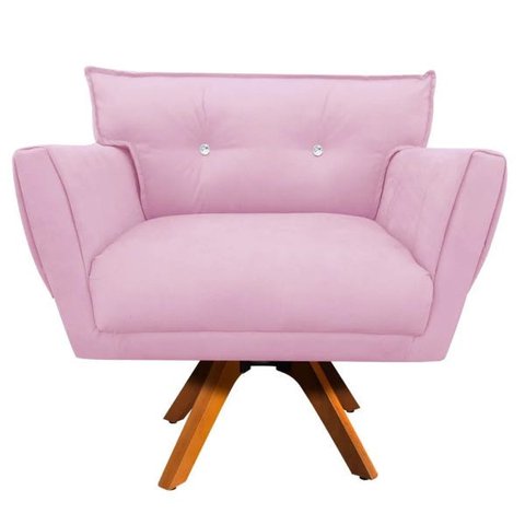 Poltrona Giratória Anitta Suede com Strass - D'Rossi - Rosa Bebê