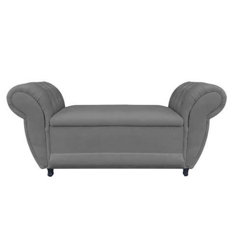 Sofá Retrô com Baú Grécia Namoradeira Calçadeira Suede - D'Rossi - Grafite