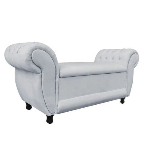 Sofá Retrô com Baú Grécia Namoradeira Calçadeira Suede - D'Rossi - Cinza