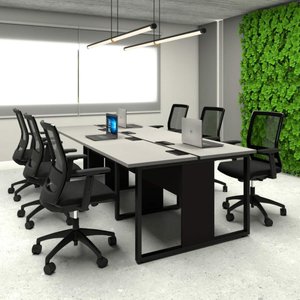 Mesa de Escritório Plataforma 6 Pessoas 2,70m Cps Pés Metal Cor:cinza Sagrado com Preto