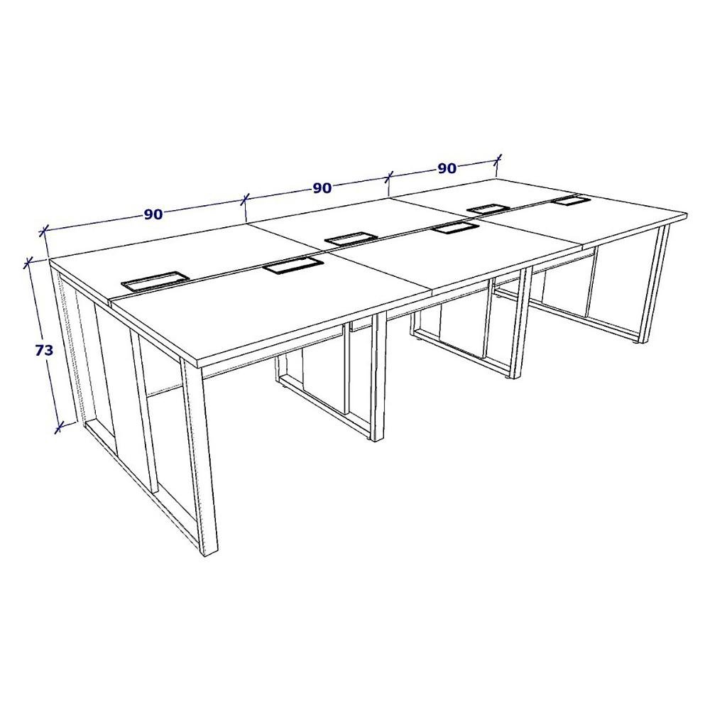 Mesa de Escritório Plataforma 6 Pessoas 2,70m Cps Pés Metal Cor:cinza Sagrado com Preto - 3