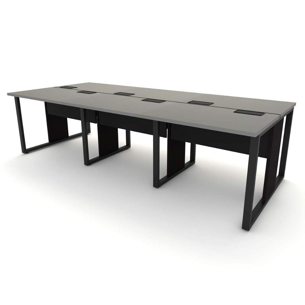 Mesa de Escritório Plataforma 6 Pessoas 2,70m Cps Pés Metal Cor:cinza Sagrado com Preto - 4