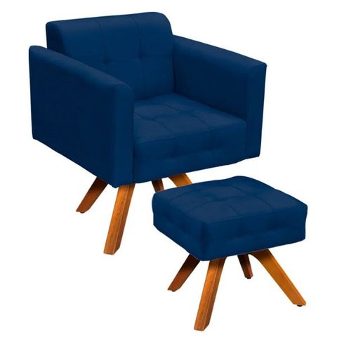 Kit 1 Poltrona com Puff Giratória Elisa Suede - D'Rossi - Azul Marinho