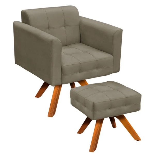 Kit 1 Poltrona com Puff Giratória Elisa Suede - D'Rossi - Marrom Rato ...