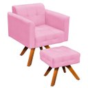 Ver imagem 1 de Kit 1 Poltrona com Puff Giratória Elisa Suede - D'Rossi - Rosa Bebê