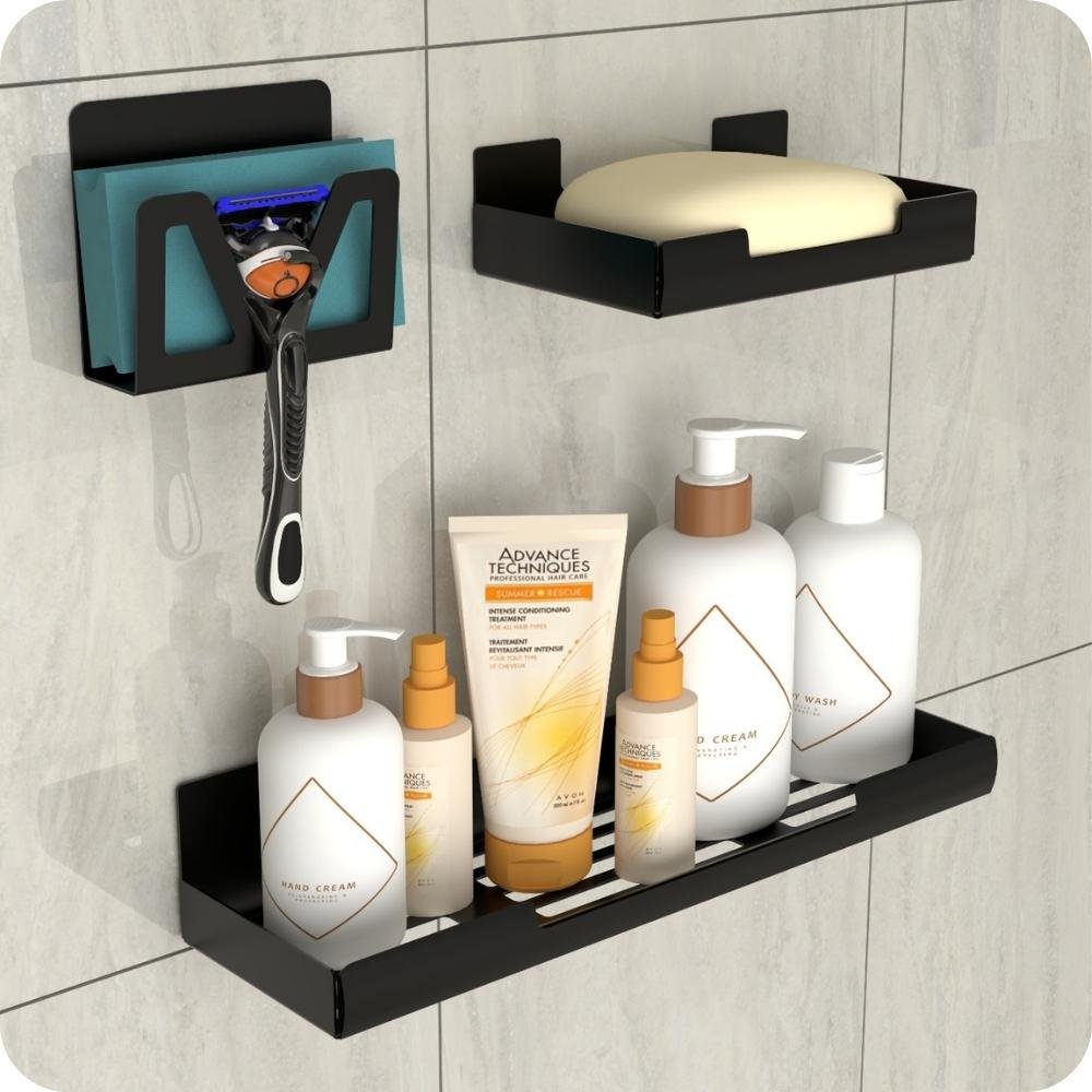 Kit Acessórios Para Banheiro Com Adesivo 7 Peças Preto ELG - 10