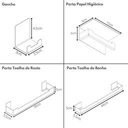 Kit Acessórios Para Banheiro Com Adesivo 7 Peças Preto ELG - 9
