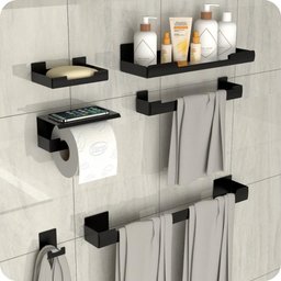 Kit Acessórios Para Banheiro Com Adesivo 7 Peças Preto ELG - 1