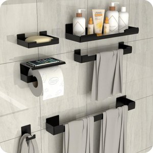 Kit Acessórios Para Banheiro Com Adesivo 7 Peças Preto ELG
