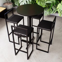 Conjunto Mesa Redonda Alta Preta 4 Cadeiras Pequena Estofado Industrial Black Don Castro Preto - 1