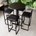 Ver imagem 1 de Conjunto Mesa Redonda Alta Preta 4 Cadeiras Pequena Estofado Industrial Black Don Castro Preto