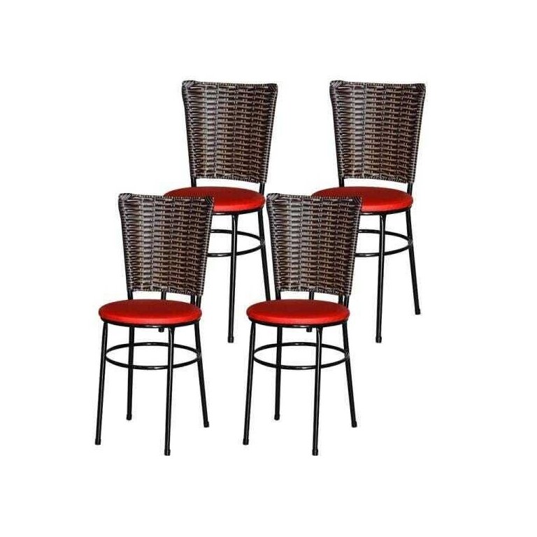 Kit 4 Cadeiras Pretas para Cozinha Hawai Cappuccino - Vermelho
