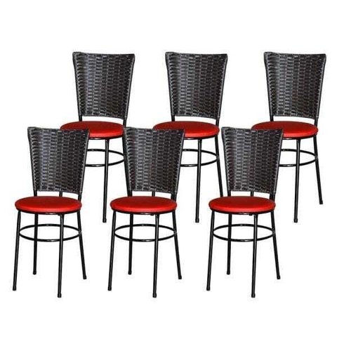 Kit 6 Cadeiras Pretas para Cozinha Hawai Café - Vermelho