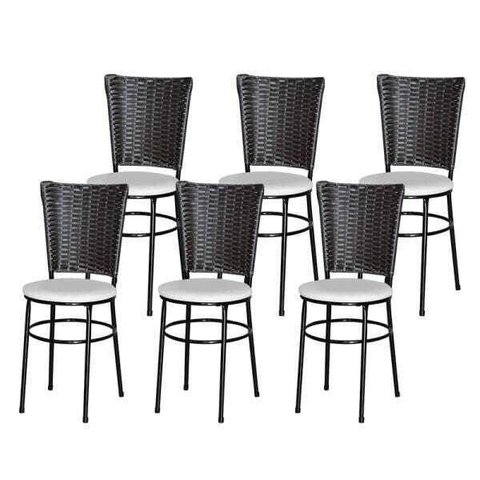 Kit 6 Cadeiras Pretas para Cozinha Hawai Café - Branco