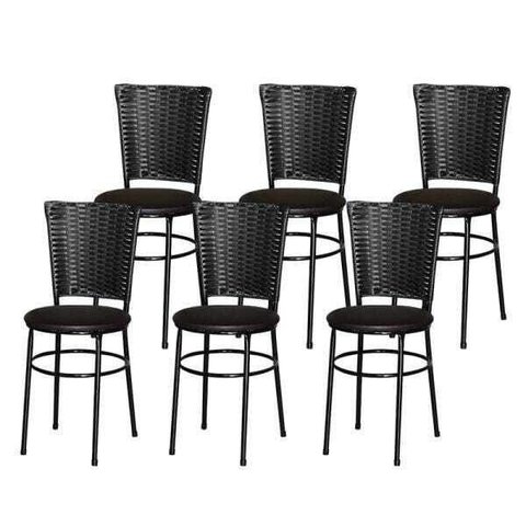 Kit 6 Cadeiras Pretas para Cozinha Hawai Preto - Marrom
