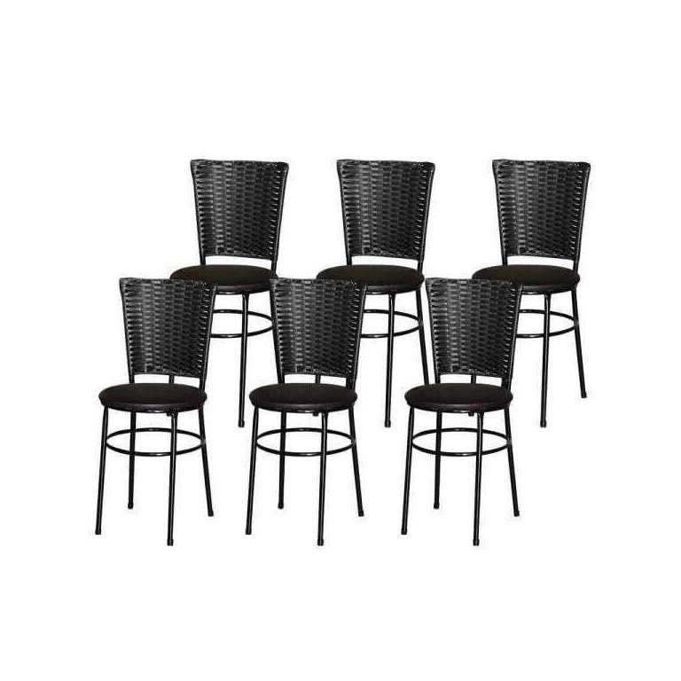 Kit 6 Cadeiras Pretas para Cozinha Hawai Preto - Marrom