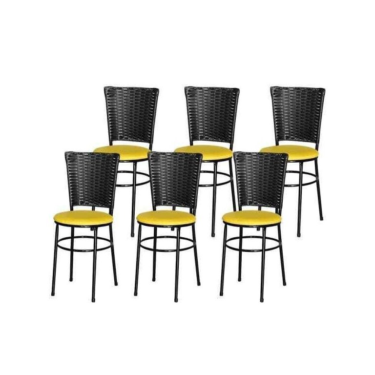 Kit 6 Cadeiras Pretas para Cozinha Hawai Preto - Amarelo
