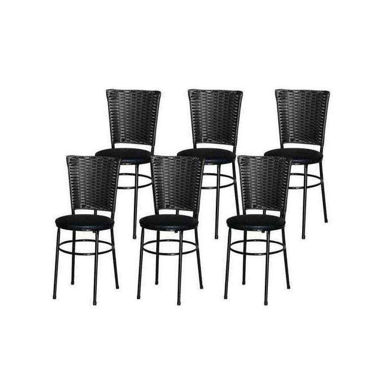 Kit 6 Cadeiras Pretas para Cozinha Hawai Preto - Preto