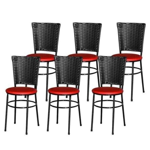 Kit 6 Cadeiras Pretas para Cozinha Hawai Preto - Vermelho