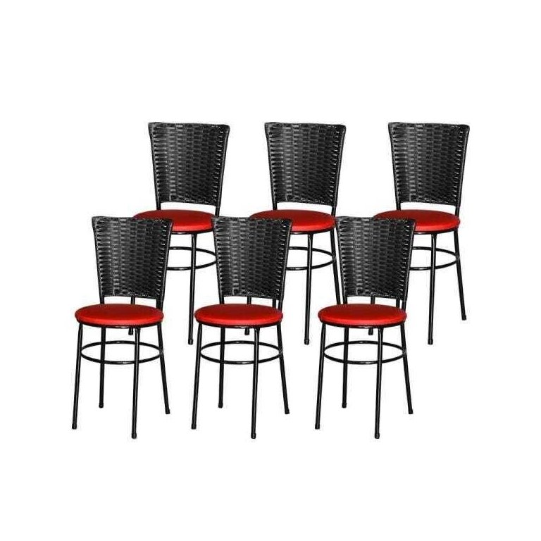 Kit 6 Cadeiras Pretas para Cozinha Hawai Preto - Vermelho