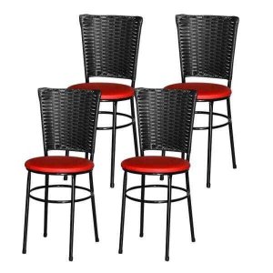 Kit 4 Cadeiras Pretas para Cozinha Hawai Preto - Vermelho