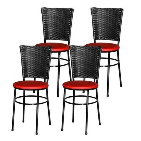 Kit 4 Cadeiras Pretas para Cozinha Hawai Preto - Vermelho