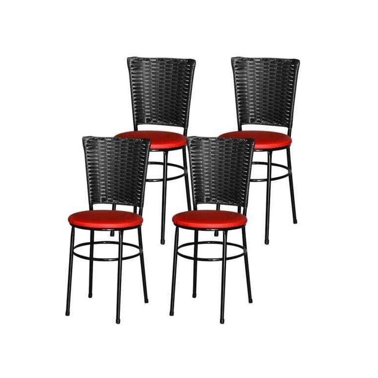 Kit 4 Cadeiras Pretas para Cozinha Hawai Preto - Vermelho