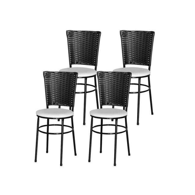 Kit 4 Cadeiras Pretas para Cozinha Hawai Preto - Branco
