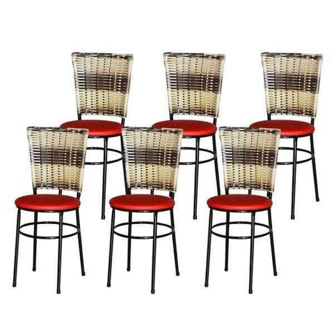 Kit 6 Cadeiras Pretas para Cozinha Hawai Cappuccino Premium - Vermelho