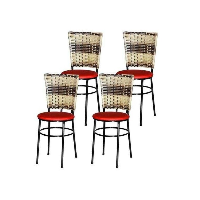 Kit 4 Cadeiras Pretas para Cozinha Hawai Cappuccino Premium - Vermelho