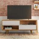 Ver imagem 1 de Rack Bancada Home para Tv até 50 Polegadas 2 Portas Sala de Estar Marrom Madeira e Off White