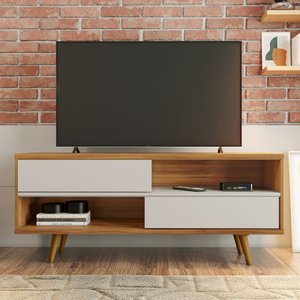 Rack Bancada Home para Tv até 50 Polegadas 2 Portas Sala de Estar Marrom Madeira e Off White