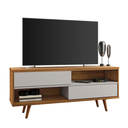 Ver imagem 6 de Rack Bancada Home para TV até 50 Polegadas 2 Portas Sala de Estar Marrom Madeira e Off White