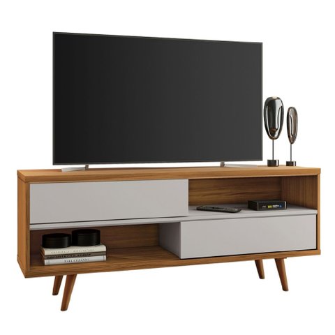 Rack Bancada para TV até 50 Polegadas 2 Portas Marrom/Off White - Notável Móveis