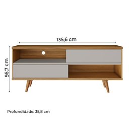 Rack Bancada Home para Tv até 50 Polegadas 2 Portas Sala de Estar Marrom Madeira e Off White - 3