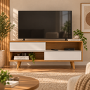 Ver imagem 1 de Rack Bancada para TV até 50 Polegadas 2 Portas Marrom/Off White - Notável Móveis