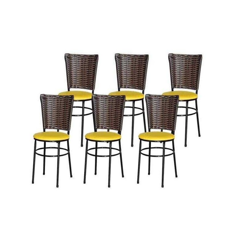 Kit 6 Cadeiras Pretas para Cozinha Hawai Cappuccino - Amarelo