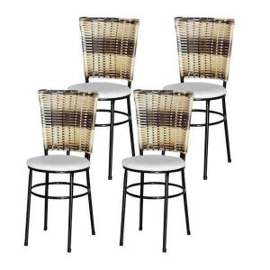 Kit 4 Cadeiras Pretas para Cozinha Hawai Cappuccino Premium - Branco