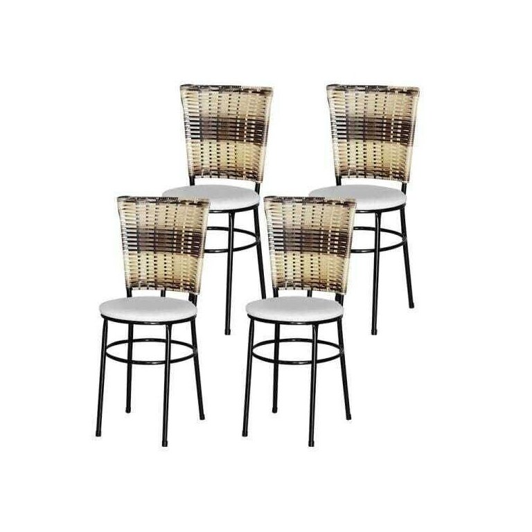 Kit 4 Cadeiras Pretas para Cozinha Hawai Cappuccino Premium - Branco