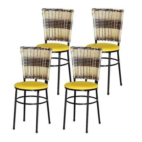Kit 4 Cadeiras Pretas para Cozinha Hawai Cappuccino Premium - Amarelo